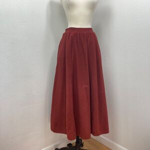 Vtg Color Me Cotton Red Brown Flared Midi Skirt Pockets Large Cottagecore Boho